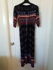 Maxi Vestido Bohemio Negro BOHO Cachemira Con Botones Talla XL C34 - Imagen 1 de 3