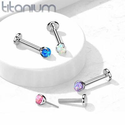 Implant Grade titanium Push In Claw set Opal Top Lip Labret Ear Cartilage  - Image 1 of 4