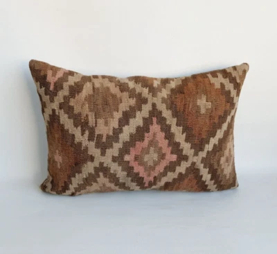 Turkish Handwoven Kilim Pillow Cover , Authentic Boho Decor Pillow Case - Image 1 of 4