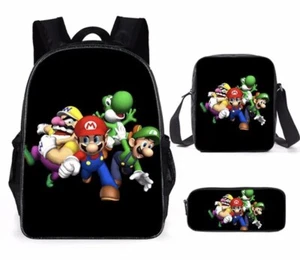 Super Mario Bros School Kids Backpack Set Shoulder Bag Lunch Bag Pen Pouch Gifts - Picture 1 of 3