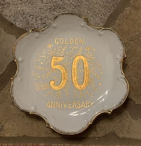 Vintage handbemalter Keramikteller 50. Goldjubiläum tolle Geschenke Erinnerungsstücke - Bild 1 von 4