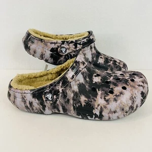 Crocs Mens Classic Lined Bleach Dye Clogs - Black M8/W10 US - Picture 1 of 8