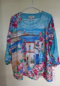 NEW Alfred Dunner Women's Plus Size 2X Colorful Floral Tropical Shirt Top - Picture 1 of 3