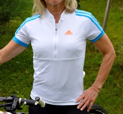 Adidas Damen Fahrrad Trikot Rad Shirt Sommer kurzarm Sport weiß türkis blau XS-M