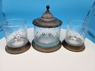 Vintage Crystal and Bronze Jars Vanity Containers 19th-Century Set of 3