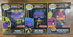 Funko Pop Negro Luz Thanos #909, Capitana Marvel #908, Ant-Man #910 Objetivo Excl. - Imagen 1 de 5