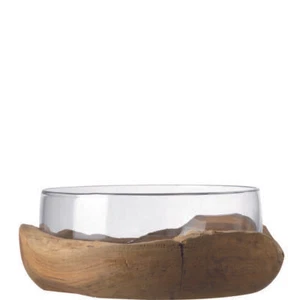 Leonardo Terra Bowl with Teak Base, Glass Bowl, Clear, Deco Bowl, Wood, 084411 - Picture 1 of 1