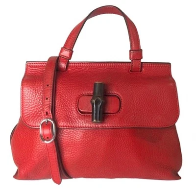 Bolso de Hombro GUCCI Bambú Giratorio Cuero Rojo Asa Superior Cierre de Solapa Frontal Foto 1 de 4