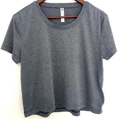 Adidas womens performance athletic logo crop top Tshirt medium gray - Image 1 of 4