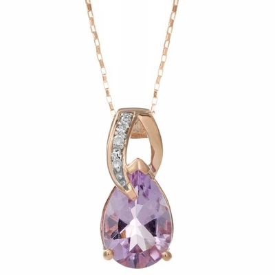 Amethyst Pear-Shaped Pendant with .02 cttw Diamond 10K Rose Gold Necklace - 18” - Image 1 of 4