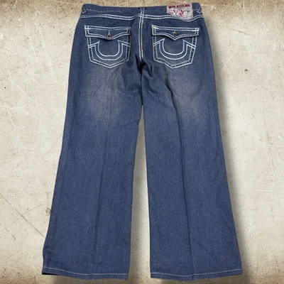 Pantalones de mezclilla True Religion Bobby Super T para hombre 42x32 puntada de cuerda bordados holgados Y2K Foto 1 de 4