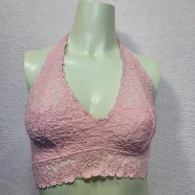 Aerie Bra Size Small Mint Wireless Unlined Halter Pullover Lace Floral Bralette - Image 1 of 4