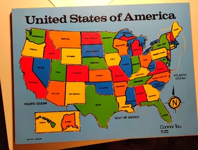 VINTAGE Connor Toy PUZZLE MAP of UNITED STATES OF AMERICA (14 PIECES) - Image 1 of 3