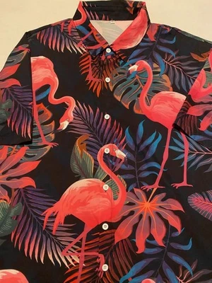 Camisa manga corta 100 % poliéster estampado flamenco multicolor sin marca talla 2XL Foto 1 de 3