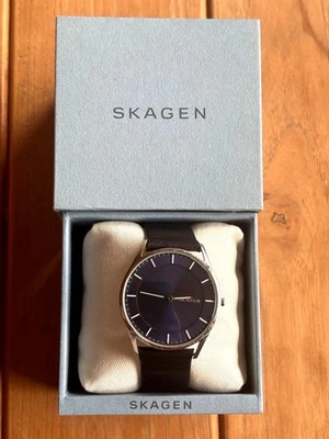 Skagen Holst Slim Watch Dark Blue Dial Leather Band Used - Image 1 of 4