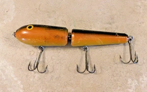 VTG. 1930-50's SHUR STRIKE MUSKIE JOINTED WOOD FISHING LURE 7" PAINTED EYES - Picture 1 of 18