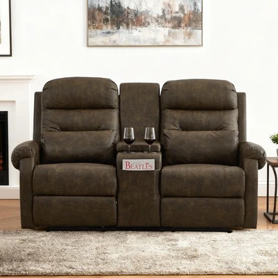 Sofá reclinable con consola sofá reclinable asiento de cine en casa manual con almohada Foto 1 de 4