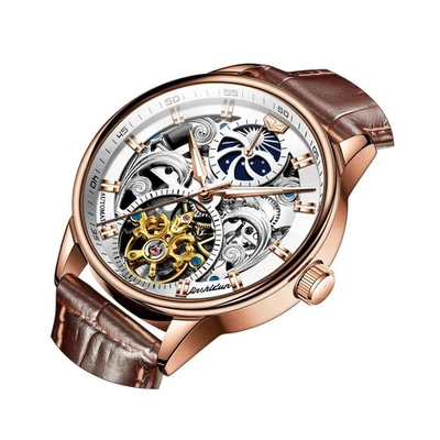 Reloj OLEVS Hombre Esqueleto Vestido de Lujo Cuero Negro Plata Dorado T... Envío Rápido Foto 1 de 4