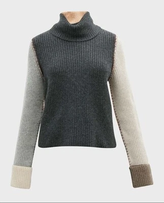 Suéter Otoño Cachemira Bloques de Colores Costuras Cosidas Cuello Alto Talla M Foto 1 de 4