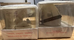 2 Bisque Hinged Trinket Boxes Dept 56 Snowbunnies Tweet Tweet Tweet Alleluia NEW - Picture 1 of 8