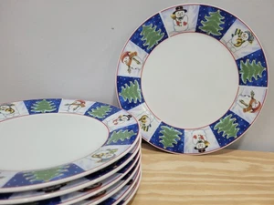Royal Norfolk Christmas Trees Snowman Porcelain 10" Dinner Plates - Set Of  4 - Picture 1 of 6