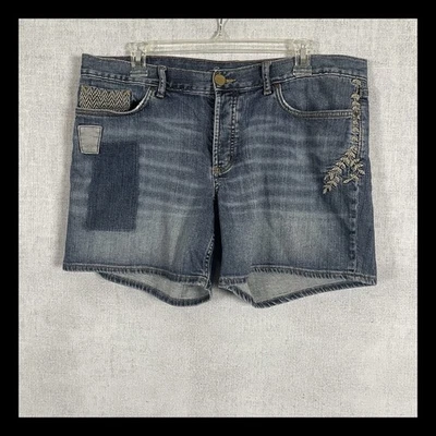 Eddie Bauer шорты бойфренд джинсовой ткани 12 искусственно состаренный нашивка вышитые джинсы срез - Изображение 1 из 4