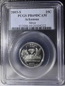 2003-S 25c Arkansas Silver Proof Quarter PCGS PR69 DCAM (222) - Picture 1 of 2