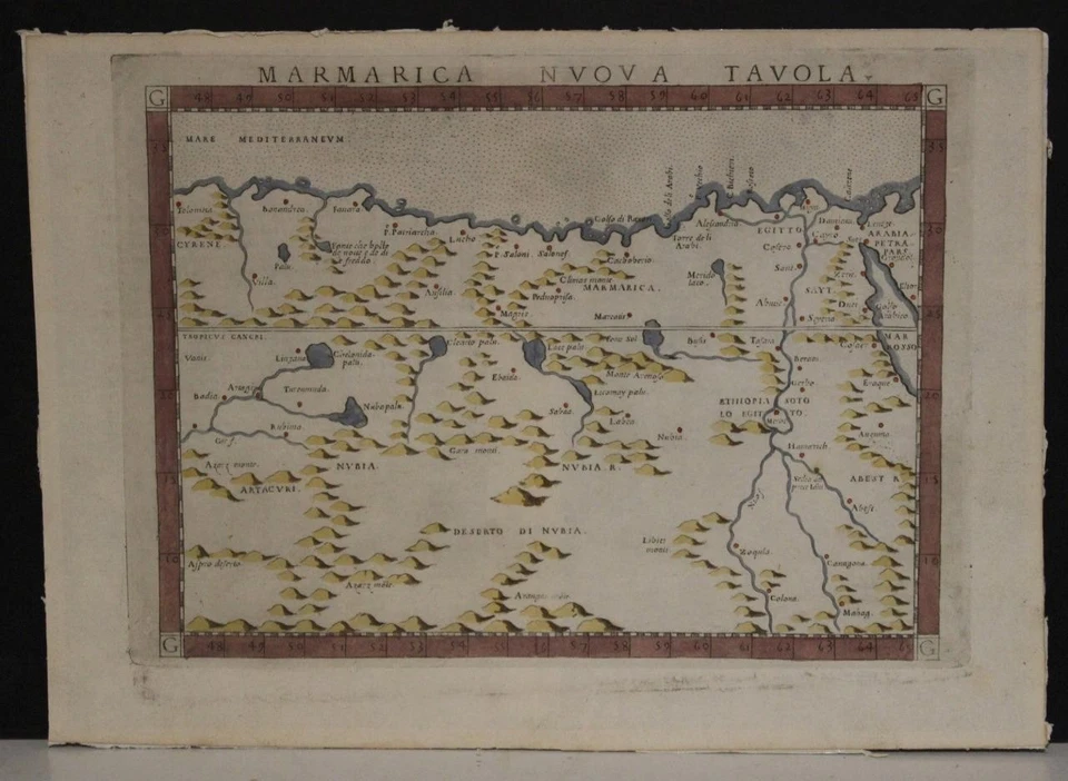 MARMARICA EGYPT 1561 RUSCELLI & PTOLEMY UNUSUAL ANTIQUE COPPER ENGRAVED MAP - Image 1 of 1