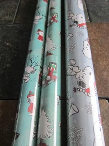 NEW Blue Peanuts Charlie Brown Christmas Gift Wrapping Paper 3 Roll 70 SQ Feet - Picture 1 of 7