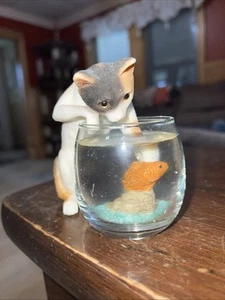 Vintage Stone Critters Kitty Catch Of The Day Siamkatze Fischnapf Figur HSB - Bild 1 von 6