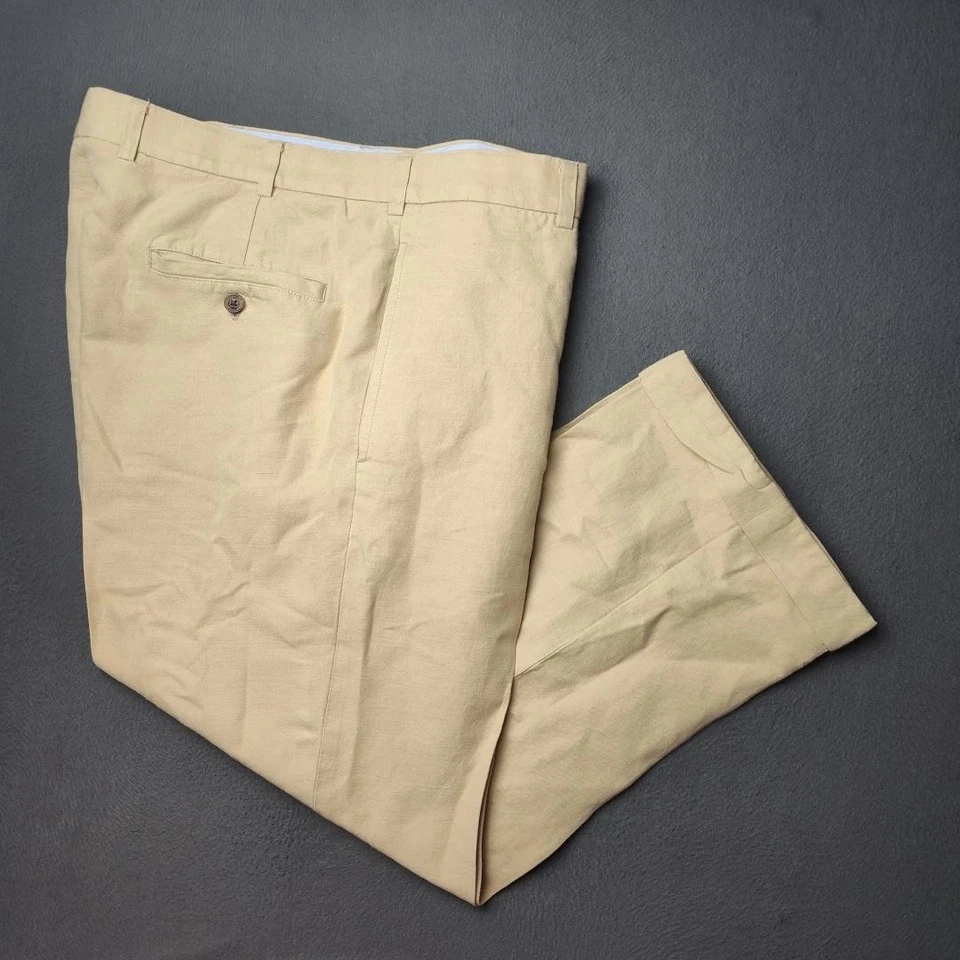 Pantalones chinos Brooks Brothers Hudson para hombre 38x32 frente plano mezcla de lino informales Foto 1 de 4