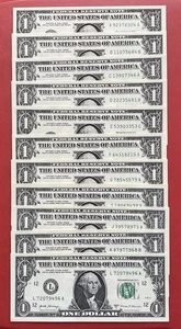 2017A $1 DOLLAR BILL SET  ( A,B,C,D,E,F,G,I,J,K,L ) 11 DISTRICTS UNCIRCULATED - Picture 1 of 1