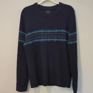 J. Crew Men's Fair Isle Donegal Crewneck Sweater Navy size Medium - Picture 1 of 10