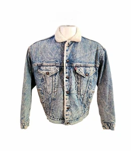 Levi's True Vintage Acid Wash Denim Trucker Jacket XL Sherpa Lined 80's USA Made - Picture 1 of 17