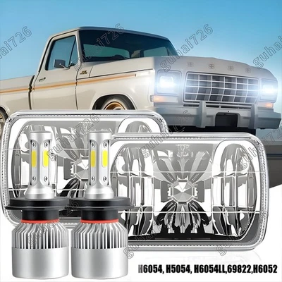 7X6 Lente de Vidrio Cristal Transparente Faros de Metal H4 Bombilla LED Par de Faros Foto 1 de 4