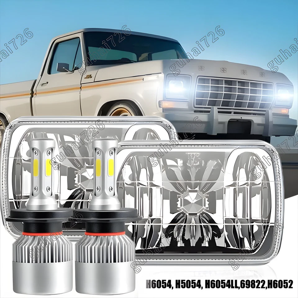 7X6 Lente de Vidrio Cristal Transparente Faros de Metal H4 Bombilla LED Par de Faros Foto 1 de 4