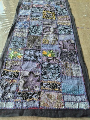 Vintage Indian Beaded Table Runner | Handcrafted Patchwork Sari Textile | Embroi - Image 1 of 3