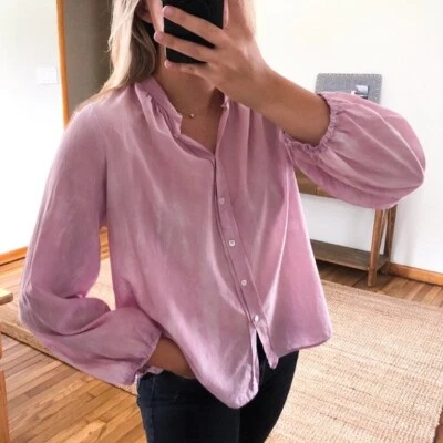 Blusa Raquel Allegra Mezcla Seda Rosa Tie Dye Botones Cuello en V Manga Larga S Foto 1 de 4