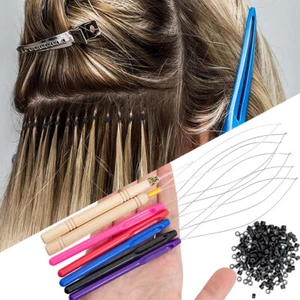 1/2/5 Nano Ring Micro Beads Hair Extensions Pulling Loop Hook Tool Threader Wire - Picture 1 of 47