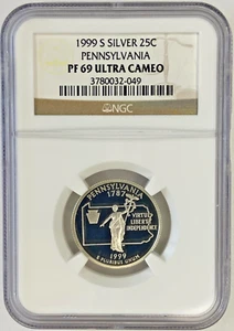 1999-S Pennsylvania Silver Quarter NGC PF69 Ultra Cameo - Picture 1 of 2