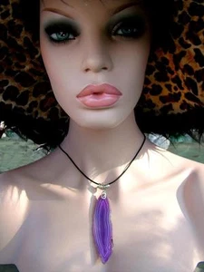Purple Sliced Banded Agate PENDANT & Leather Chord - Picture 1 of 1
