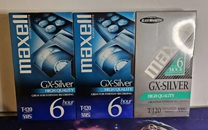 x3 MAXELL GX-PLATA ALTA CALIDAD T-120 6 HR en blanco VHS cintas de video NUEVAS selladas - Imagen 1 de 5