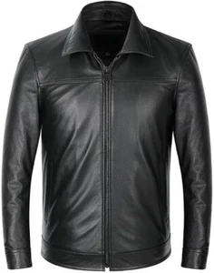 Chaqueta de cuero para hombre Abrigo de bombardero de vuelo, Chaqueta de cuero de vaca natural negro - Imagen 1 de 5