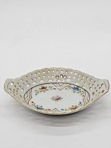 Plaue Porcelain Basket Dish Reticulated Flowers - Afbeelding 1 van 5