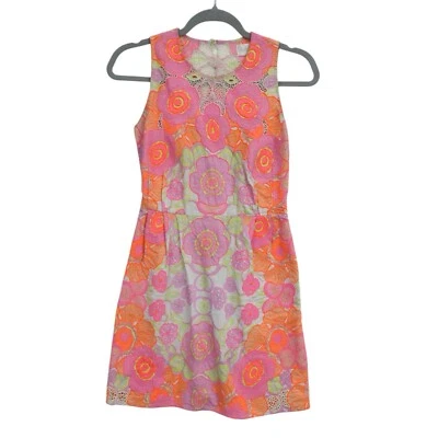 Shakuhachi Embroidered Multicolor Floral Eyelet Silk Cotton Blend Short Dress - Image 1 of 4