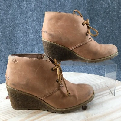 Sperry Top Sider Boots Womens 8.5 M Ankle Booties Beige Leather Wedge STS80147 - Image 1 of 4