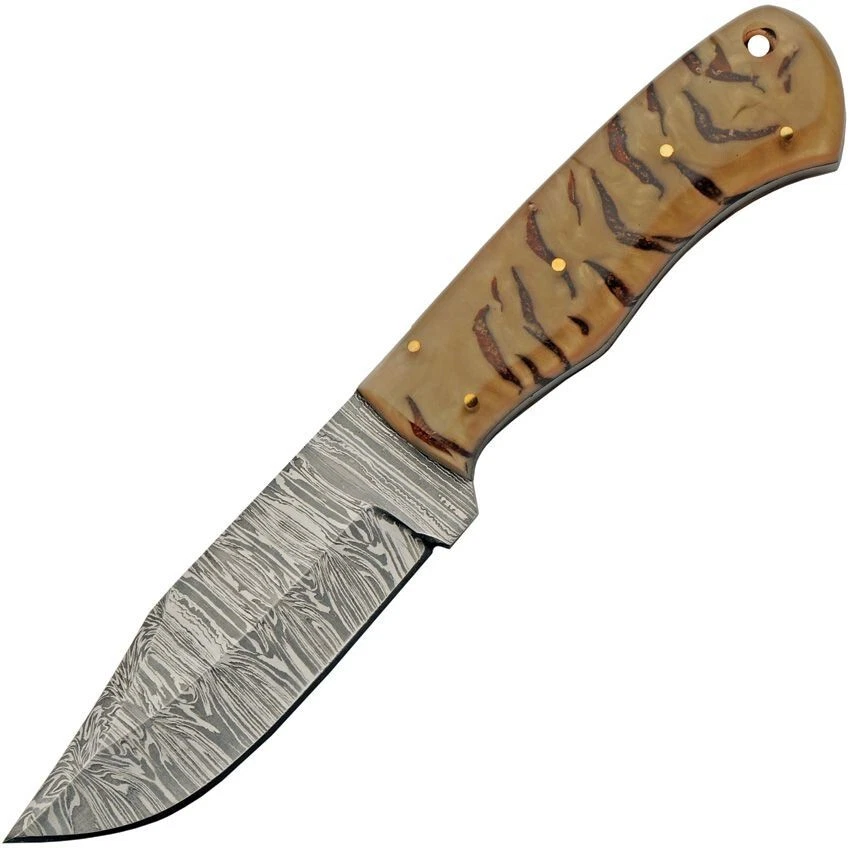 Damascus Hunter 4" Blade Silver - Brown Resin Handle Fixed Knife - DM-1384