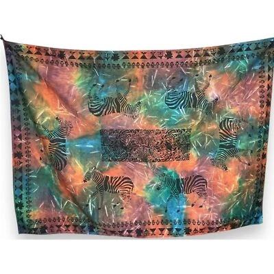 Handmade Tablecloth Africa Zebra Tablecloth Dyed Rectangular 75" x 55" Colorful - Image 1 of 4
