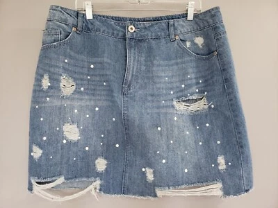 全新 加大尺寸 18 Ashley Stewart 牛仔裙口袋 仿旧水钻 y2k — 第 1/4 张图片