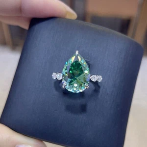 2.4 Ct Green Pear Cut Moissanite 925 Sterling Silver Split Shank Engagement Ring - Picture 1 of 8